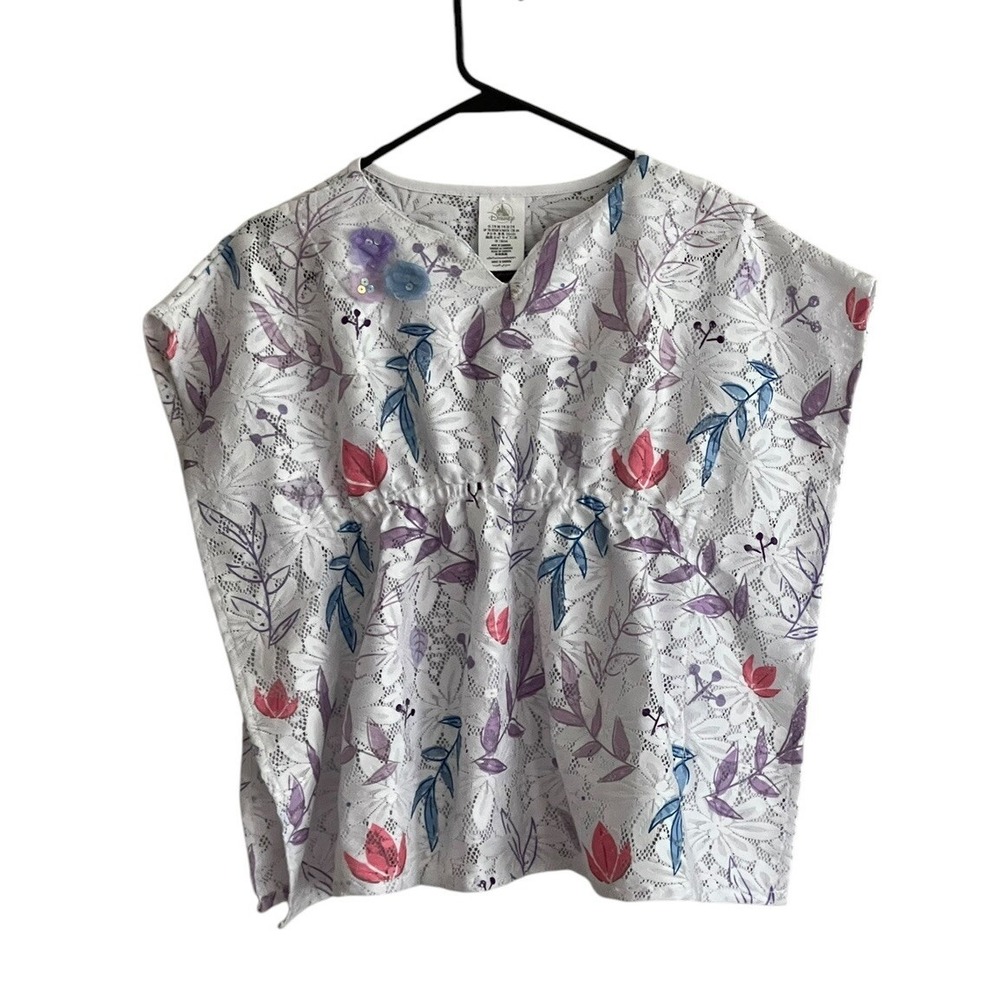 Disney Frozen 2 Swim Cover Up Girls Size 7/8 Floral Sequin Lace White EUC